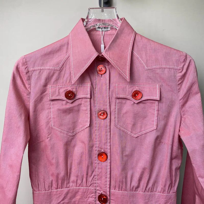 Miu Miu Miu Miu Pink Cotton Women's Shirt 0089 Size S / US 4 / IT 40 - 3 Thumbnail