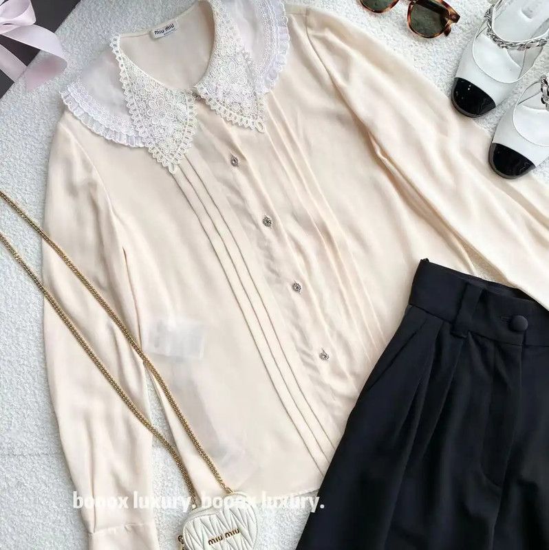 Miu Miu Miu Miu Pleated Silk Blouse in Pink 0089 Size ONE SIZE - 4 Thumbnail