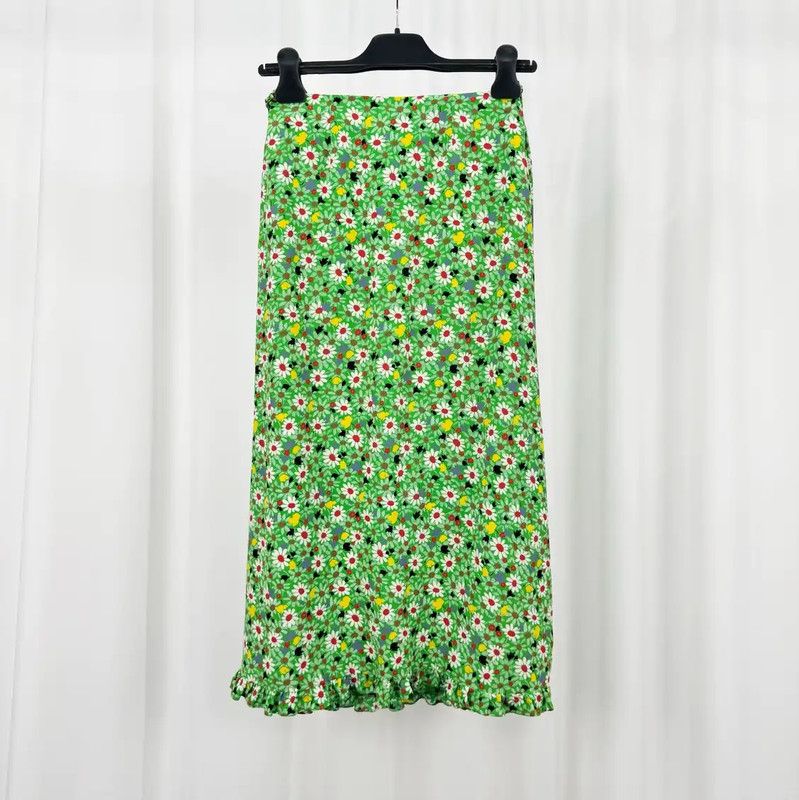 Miu Miu Miu Miu Summer Green Floral Midi Skirt 0089 Size 23" - 2 Thumbnail