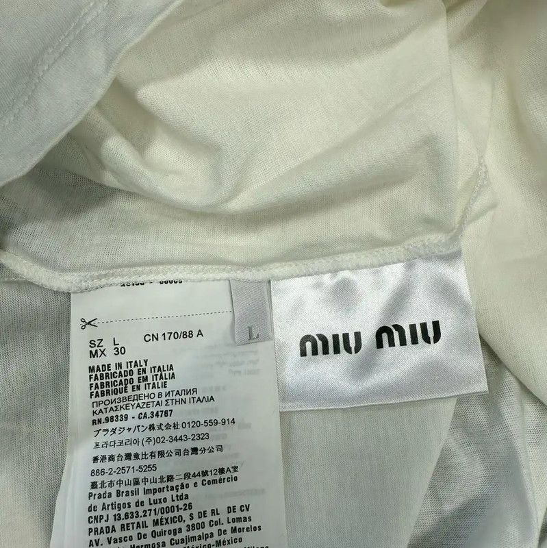 Miu Miu Miu Miu White Cotton Women's T-Shirt 0089 Size L / US 10 / IT 46 - 5 Thumbnail