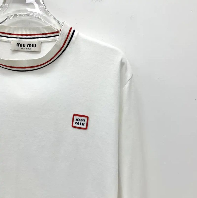 Miu Miu Miu Miu White Cropped Cotton T-Shirt 0089 Size M / US 6-8 / IT 42-44 - 3 Thumbnail
