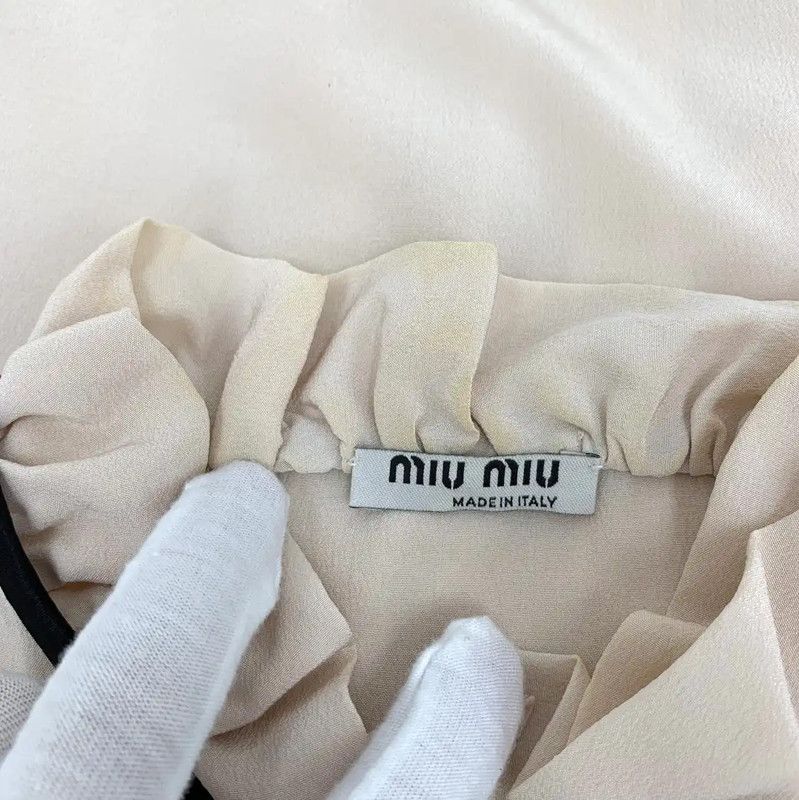 Miu Miu Miu Miu Women's Beige Silk Blouse 0089 Size S / US 4 / IT 40 - 9 Thumbnail