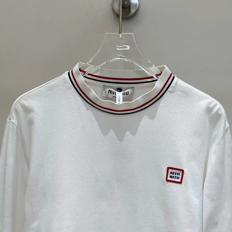 Miu Miu Miu Miu White Cropped Long Sleeve T-Shirt 0089 Size XS / US 0-2 / IT 36-38 - 2 Thumbnail