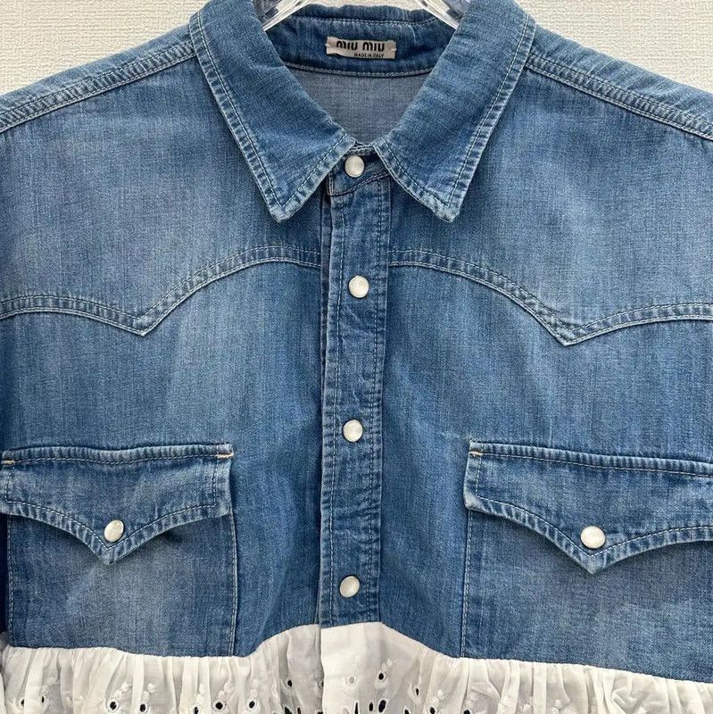 Miu Miu Miu Miu Blue Denim Short Sleeve Cardigan 0089 Size L / US 10 / IT 46 - 3 Thumbnail