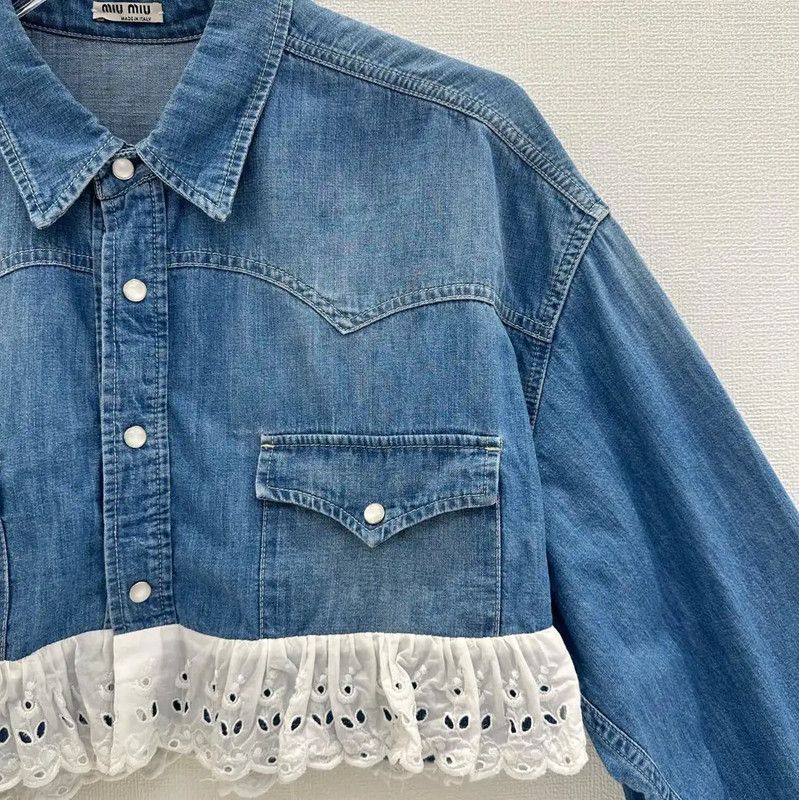 Miu Miu Miu Miu Blue Denim Short Sleeve Cardigan 0089 Size L / US 10 / IT 46 - 4 Thumbnail