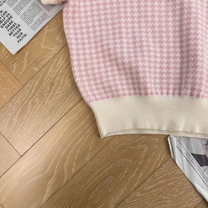 Miu Miu Miu Miu Pink Houndstooth Wool T-Shirt 0089 Size S / US 4 / IT 40 - 4 Thumbnail