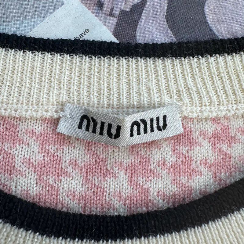 Miu Miu Miu Miu Pink Houndstooth Wool T-Shirt 0089 Size S / US 4 / IT 40 - 8 Thumbnail