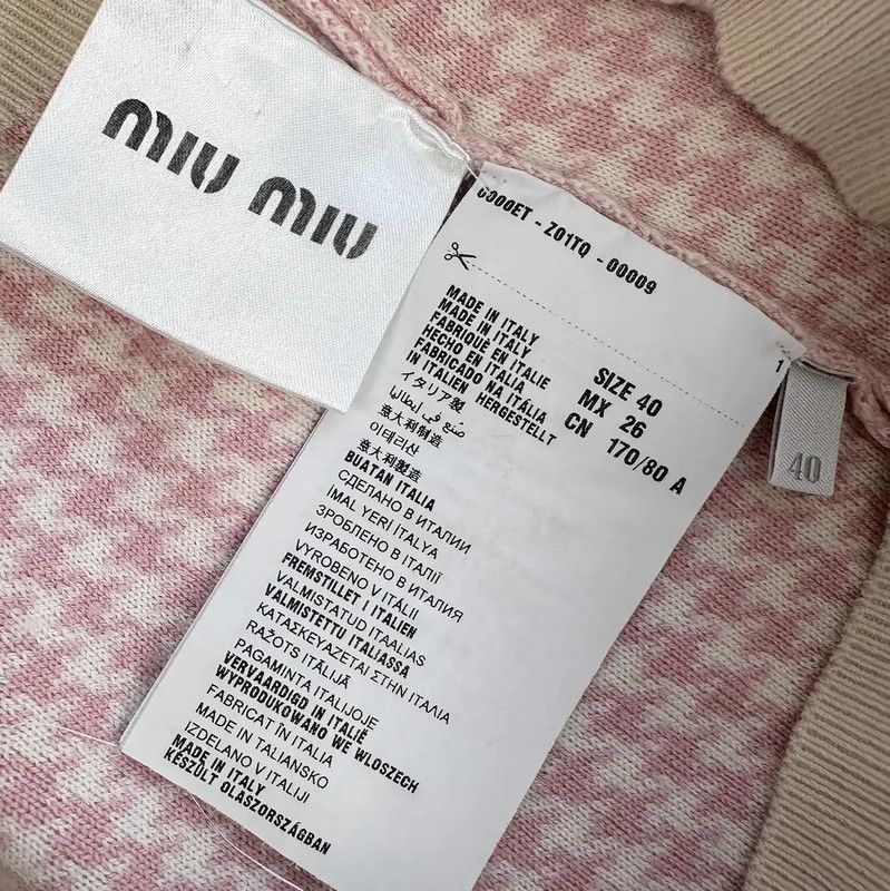 Miu Miu Miu Miu Pink Houndstooth Wool T-Shirt 0089 Size S / US 4 / IT 40 - 9 Thumbnail