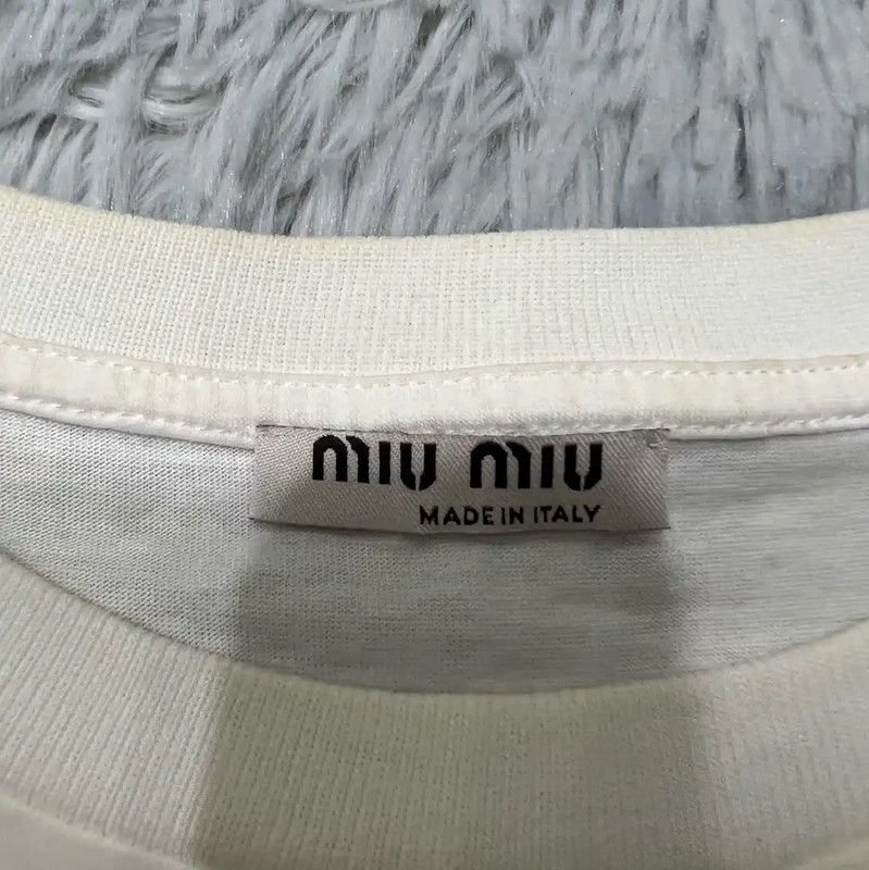 Miu Miu Miu Miu White Cotton Cropped T-Shirt 0089 Size M / US 6-8 / IT 42-44 - 3 Thumbnail