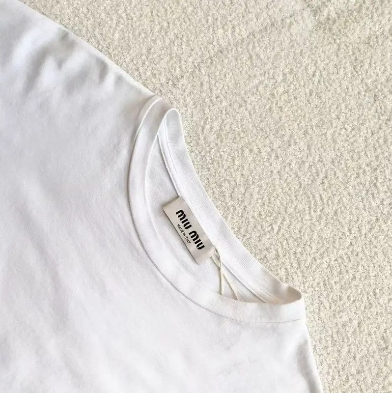 Miu Miu Miu Miu Women's White Cotton T-Shirt 0089 Size L / US 10 / IT 46 - 3 Thumbnail
