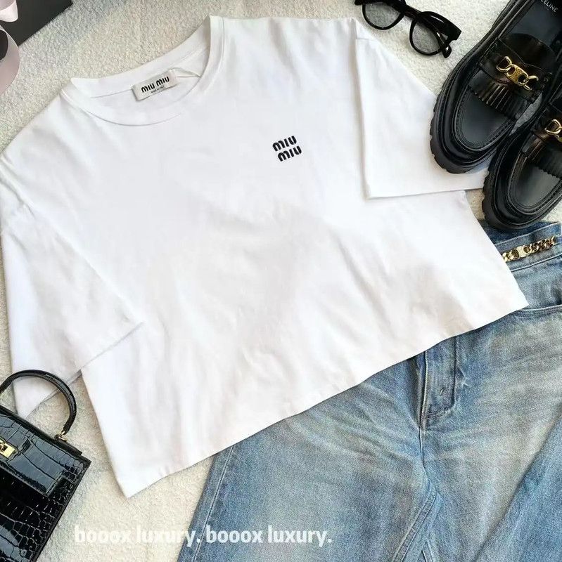 Miu Miu Miu Miu Women's White Cotton T-Shirt 0089 Size L / US 10 / IT 46 - 4 Thumbnail
