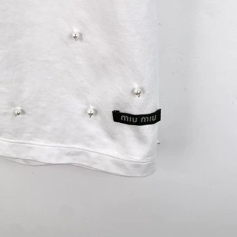 Miu Miu Miu Miu White Cotton T-shirt for Women 0089 Size M / US 6-8 / IT 42-44 - 4 Thumbnail