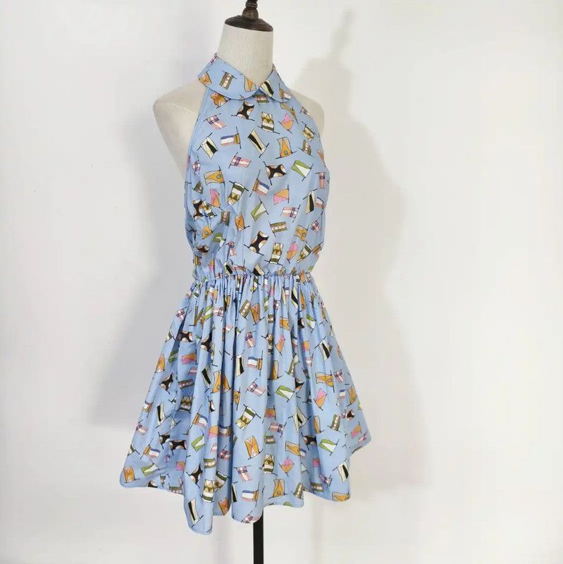 Miu Miu Miu Miu Light Blue Cotton Summer Dress 0089 Size L / US 10 / IT 46 - 3 Thumbnail