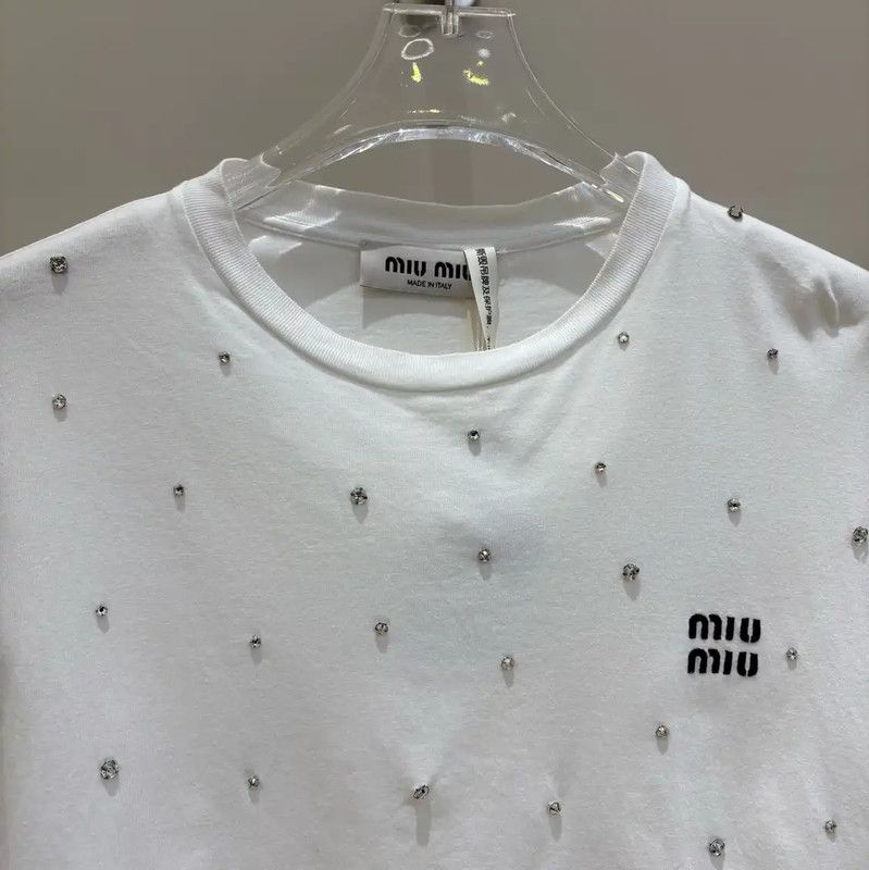 Miu Miu Miu Miu White Graphic Logo Cropped T-Shirt 0089 Size XS / US 0-2 / IT 36-38 - 3 Thumbnail