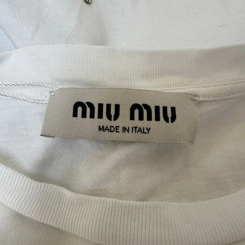 Miu Miu Miu Miu White Graphic Logo Cropped T-Shirt 0089 Size XS / US 0-2 / IT 36-38 - 7 Thumbnail