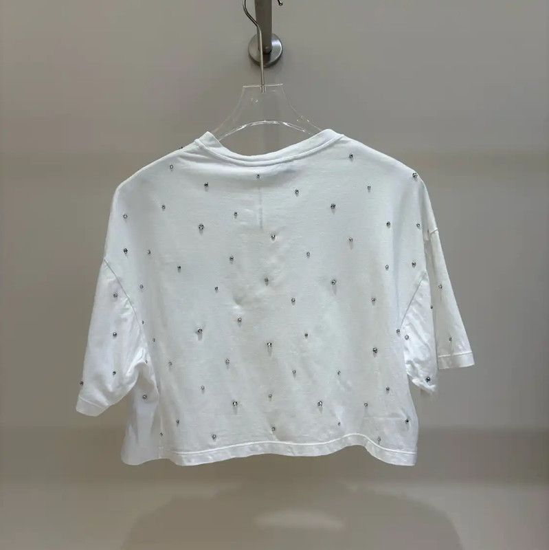 Miu Miu Miu Miu White Graphic Logo Cropped T-Shirt 0089 Size XS / US 0-2 / IT 36-38 - 2 Thumbnail