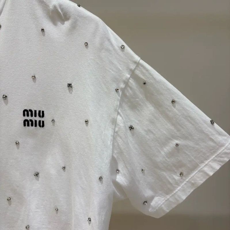 Miu Miu Miu Miu White Graphic Logo Cropped T-Shirt 0089 Size XS / US 0-2 / IT 36-38 - 4 Thumbnail