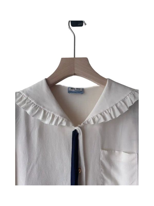 Miu Miu Miu Miu Cream Silk Embroidered Long Sleeve Cardigan 0089 Size L / US 10 / IT 46 - 4 Thumbnail