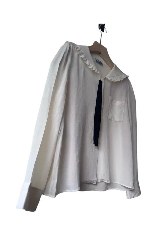 Miu Miu Miu Miu Cream Silk Embroidered Long Sleeve Cardigan 0089 Size L / US 10 / IT 46 - 3 Thumbnail