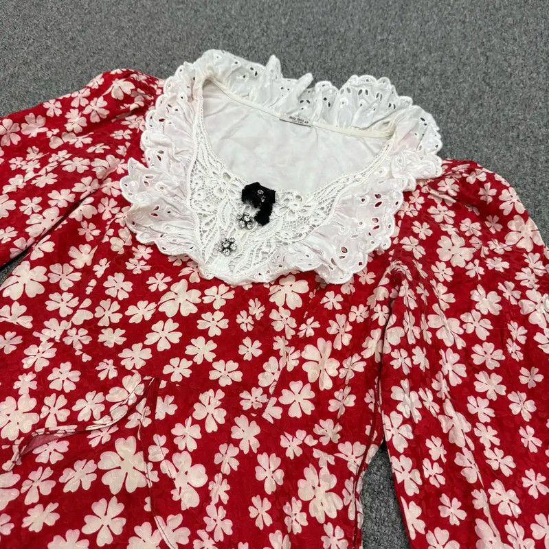 Miu Miu Miu Miu Red Cotton Floral Mini Dress 0089 Size XS / US 0-2 / IT 36-38 - 3 Thumbnail