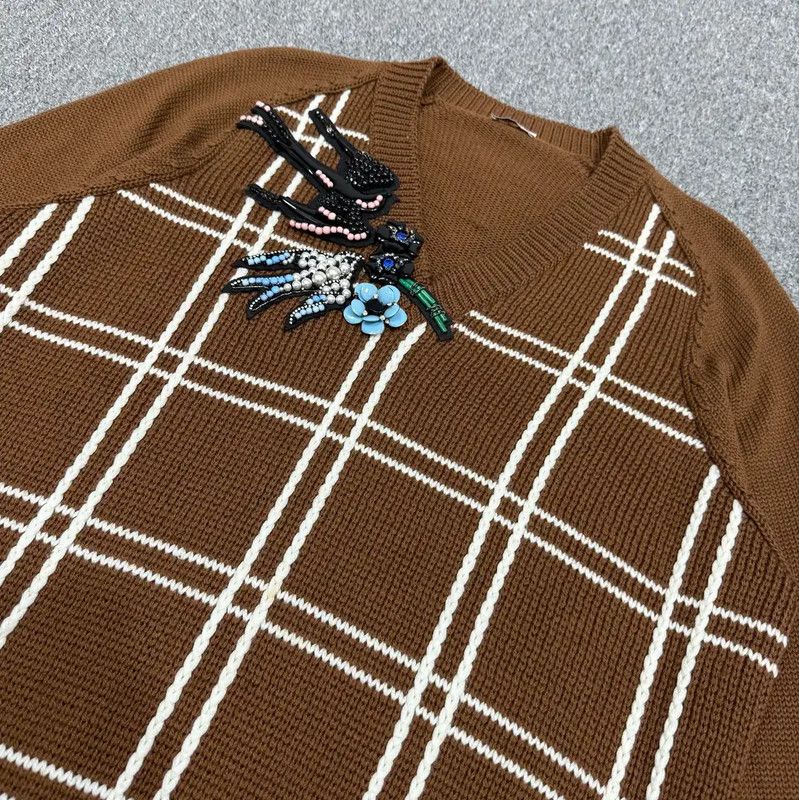 Miu Miu Miu Miu Brown Knit Sweater with Embellishments 0089 Size M / US 6-8 / IT 42-44 - 3 Thumbnail