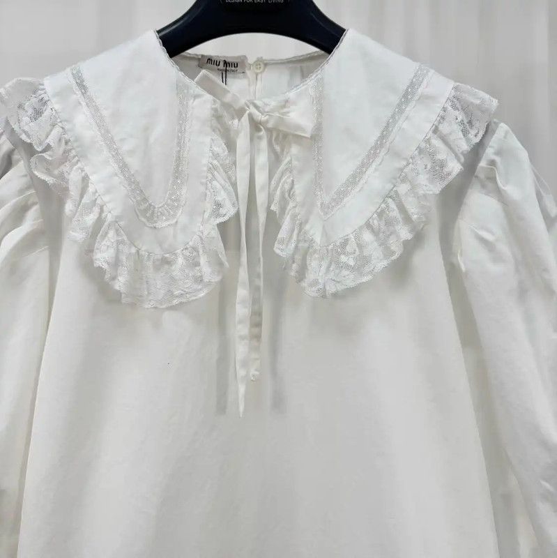 Miu Miu Miu Miu White Cotton Embroidered Logo Shirt 0089 Size M / US 6-8 / IT 42-44 - 3 Thumbnail