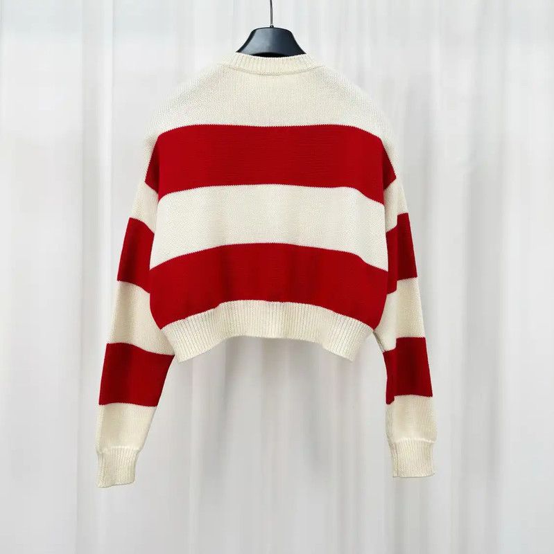 Miu Miu Miu Miu Red and White Striped Cropped Sweater 0089 Size M / US 6-8 / IT 42-44 - 2 Thumbnail