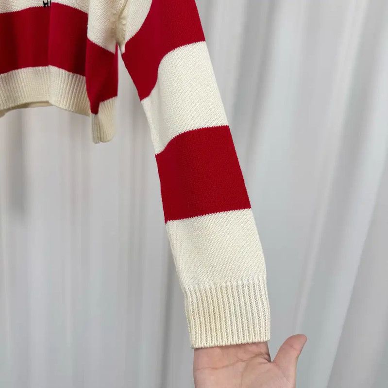 Miu Miu Miu Miu Red and White Striped Cropped Sweater 0089 Size M / US 6-8 / IT 42-44 - 4 Thumbnail