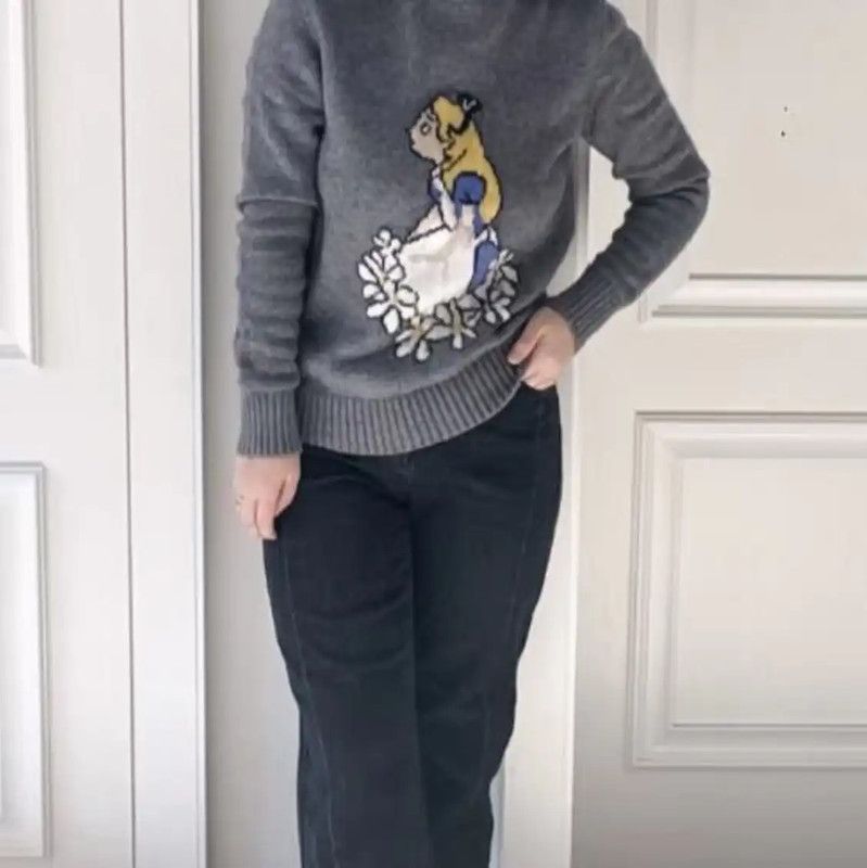 Miu Miu Miu Miu Gray Cotton Pullover Sweater with Alice Print 0089 Size M / US 6-8 / IT 42-44 - 9 Thumbnail