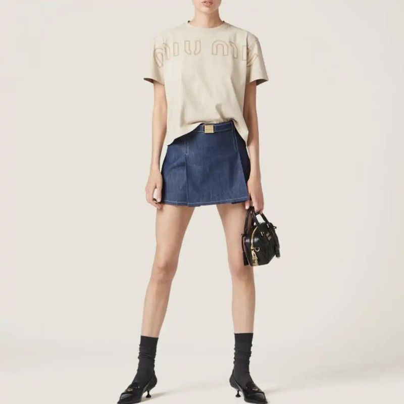 Miu Miu Miu Miu Khaki Cotton Women's T-Shirt XS 0089 Size XS / US 0-2 / IT 36-38 - 8 Thumbnail
