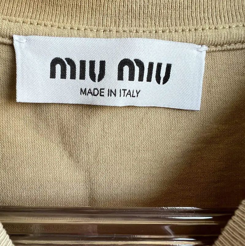 Miu Miu Miu Miu Khaki Cotton Women's T-Shirt XS 0089 Size XS / US 0-2 / IT 36-38 - 3 Thumbnail