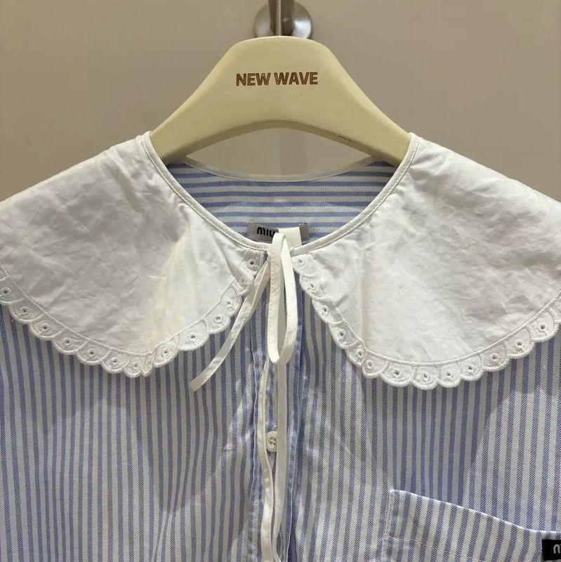 Miu Miu Miu Miu Blue Striped Cropped Women's Shirt 0089 Size M / US 6-8 / IT 42-44 - 3 Thumbnail