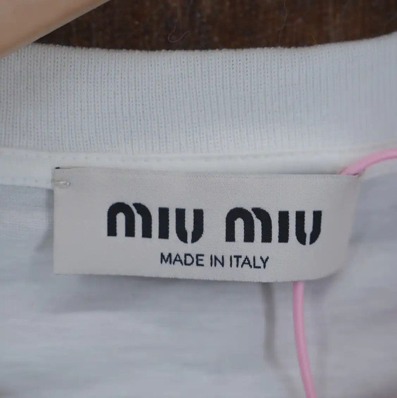 Miu Miu Miu Miu White Embroidered Logo Crop T-Shirt 0089 Size M / US 6-8 / IT 42-44 - 3 Thumbnail
