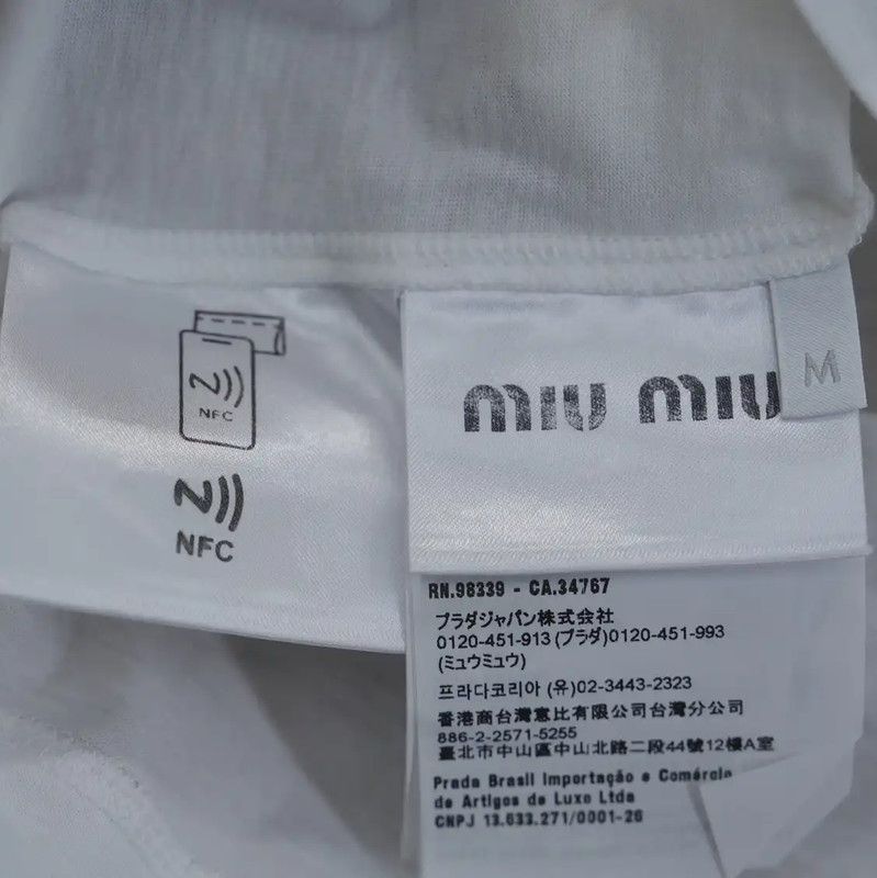Miu Miu Miu Miu White Embroidered Logo Crop T-Shirt 0089 Size M / US 6-8 / IT 42-44 - 4 Thumbnail