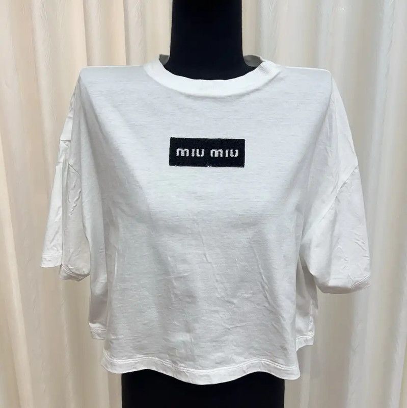 Miu Miu Miu Miu Women's White Cotton T-Shirt 0089 Size M / US 6-8 / IT 42-44 - 3 Thumbnail