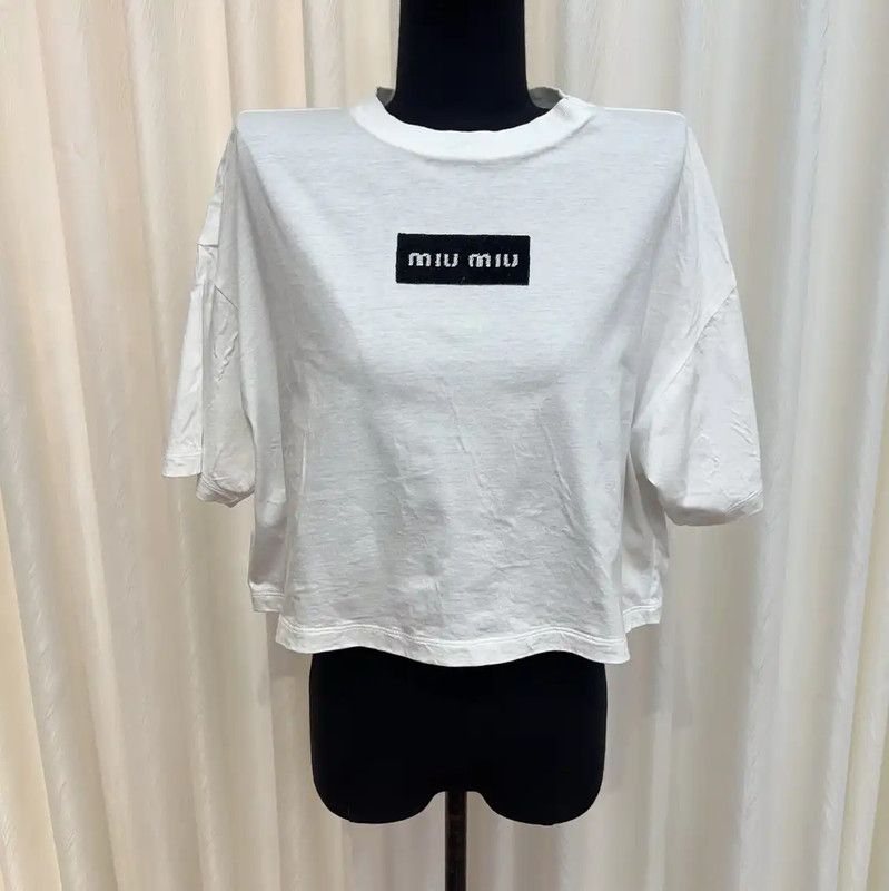 Miu Miu Miu Miu Women's White Cotton T-Shirt 0089 Size M / US 6-8 / IT 42-44 - 2 Thumbnail