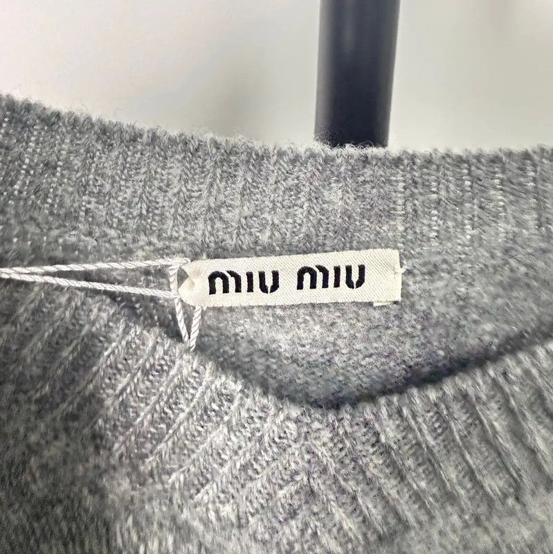 Miu Miu Miu Miu Gray Wool Cropped Sweater 0089 Size L / US 10 / IT 46 - 7 Thumbnail
