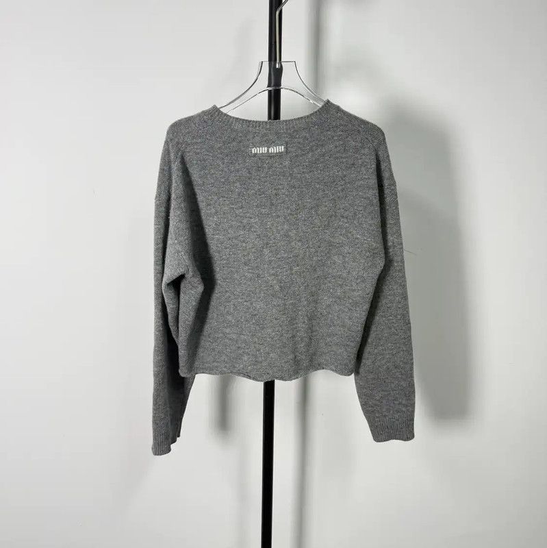 Miu Miu Miu Miu Gray Wool Cropped Sweater 0089 Size L / US 10 / IT 46 - 2 Thumbnail