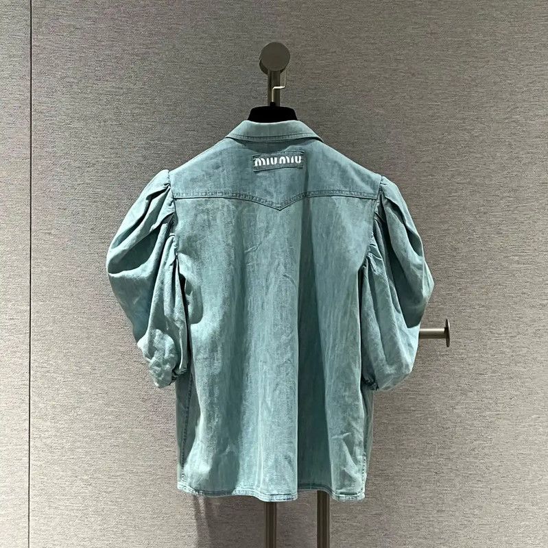 Miu Miu Miu Miu Summer Blue Cotton Blend Short Sleeve Shirt 0089 Size S / US 4 / IT 40 - 2 Thumbnail