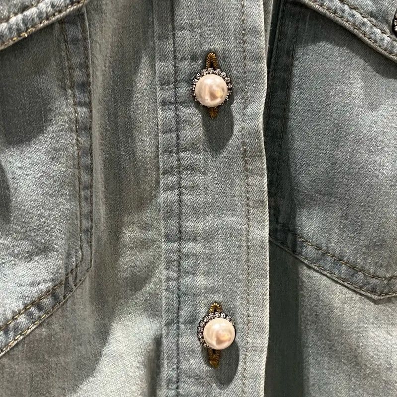 Miu Miu Miu Miu Summer Blue Cotton Blend Short Sleeve Shirt 0089 Size S / US 4 / IT 40 - 9 Thumbnail