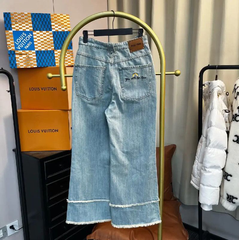 Miu Miu Miu Miu Blue Cotton Denim Pants for Women 0089 Size 23" - 2 Thumbnail