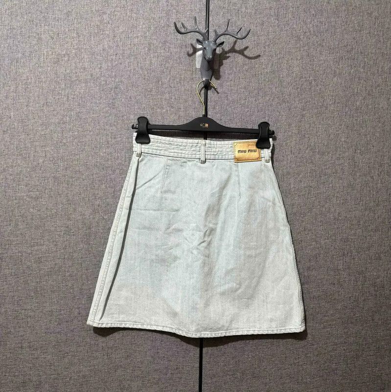 Miu Miu Miu Miu Light Blue Cotton Midi Skirt 0089 Size 23" - 2 Thumbnail