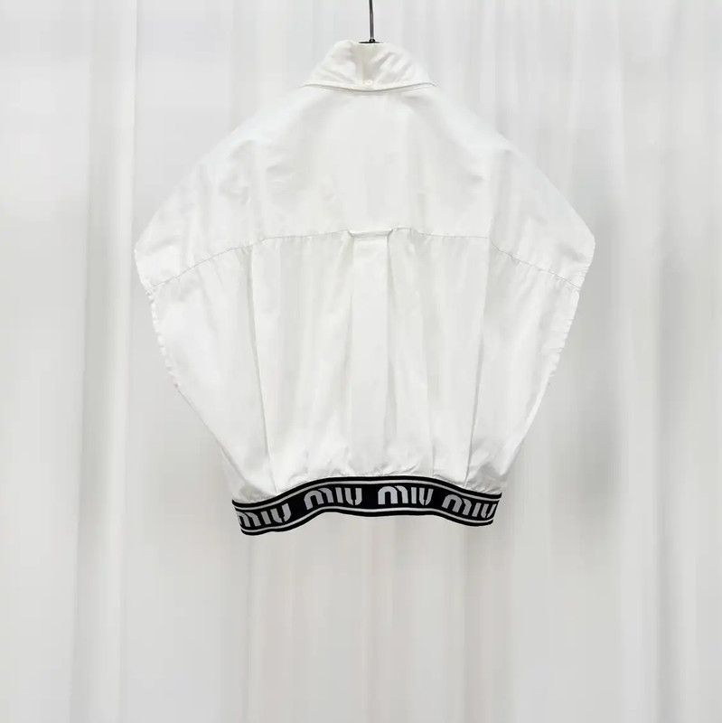 Miu Miu Miu Miu White Cotton Embroidered Logo Crop T-shirt 0089 Size S / US 4 / IT 40 - 2 Thumbnail