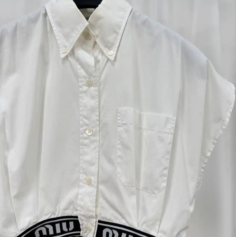 Miu Miu Miu Miu White Cotton Embroidered Logo Crop T-shirt 0089 Size S / US 4 / IT 40 - 3 Thumbnail