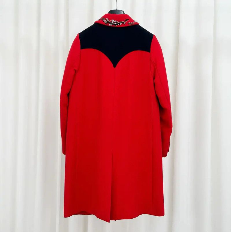 Miu Miu Miu Miu Red Wool Embroidered Long Coat 0089 Size L / US 10 / IT 46 - 2 Thumbnail