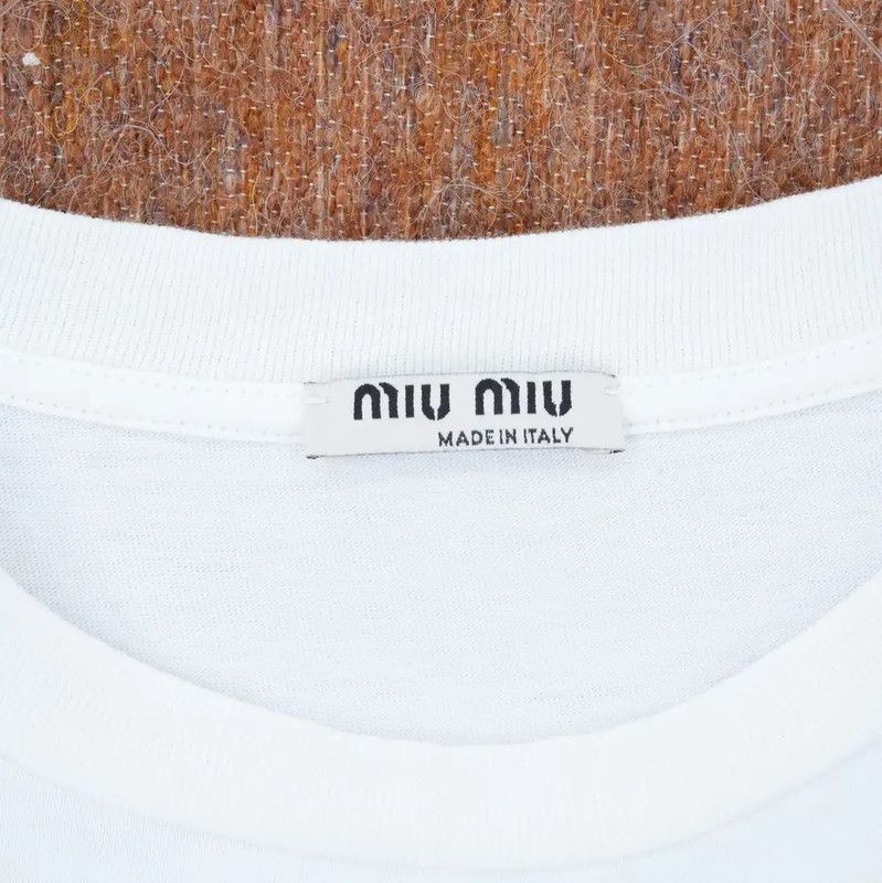 Miu Miu Miu Miu White Embroidered Women's T-Shirt 0089 Size XS / US 0-2 / IT 36-38 - 4 Thumbnail