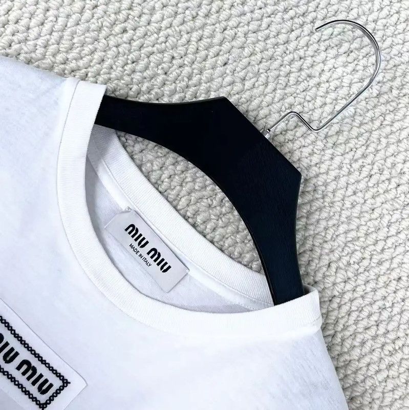Miu Miu Miu Miu White Cotton Logo Cropped T-shirt 0089 Size M / US 6-8 / IT 42-44 - 3 Thumbnail