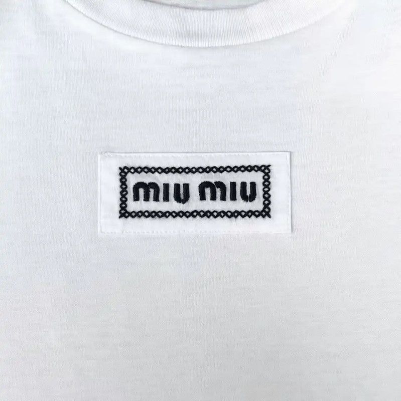 Miu Miu Miu Miu White Cotton Logo Cropped T-shirt 0089 Size M / US 6-8 / IT 42-44 - 4 Thumbnail