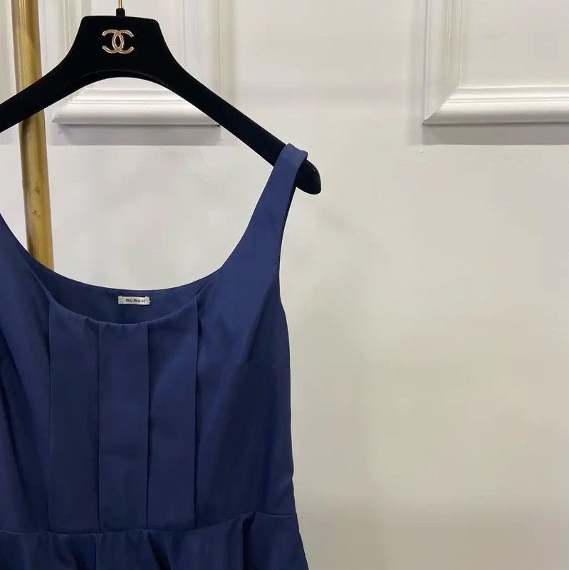 Miu Miu Miu Miu Blue Sleeveless Midi Dress for Women 0089 Size M / US 6-8 / IT 42-44 - 3 Thumbnail