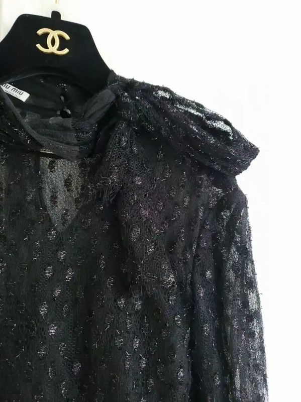 Miu Miu Miu Miu Black Dotted Long Sleeve Shirt 0089 Size M / US 6-8 / IT 42-44 - 4 Thumbnail